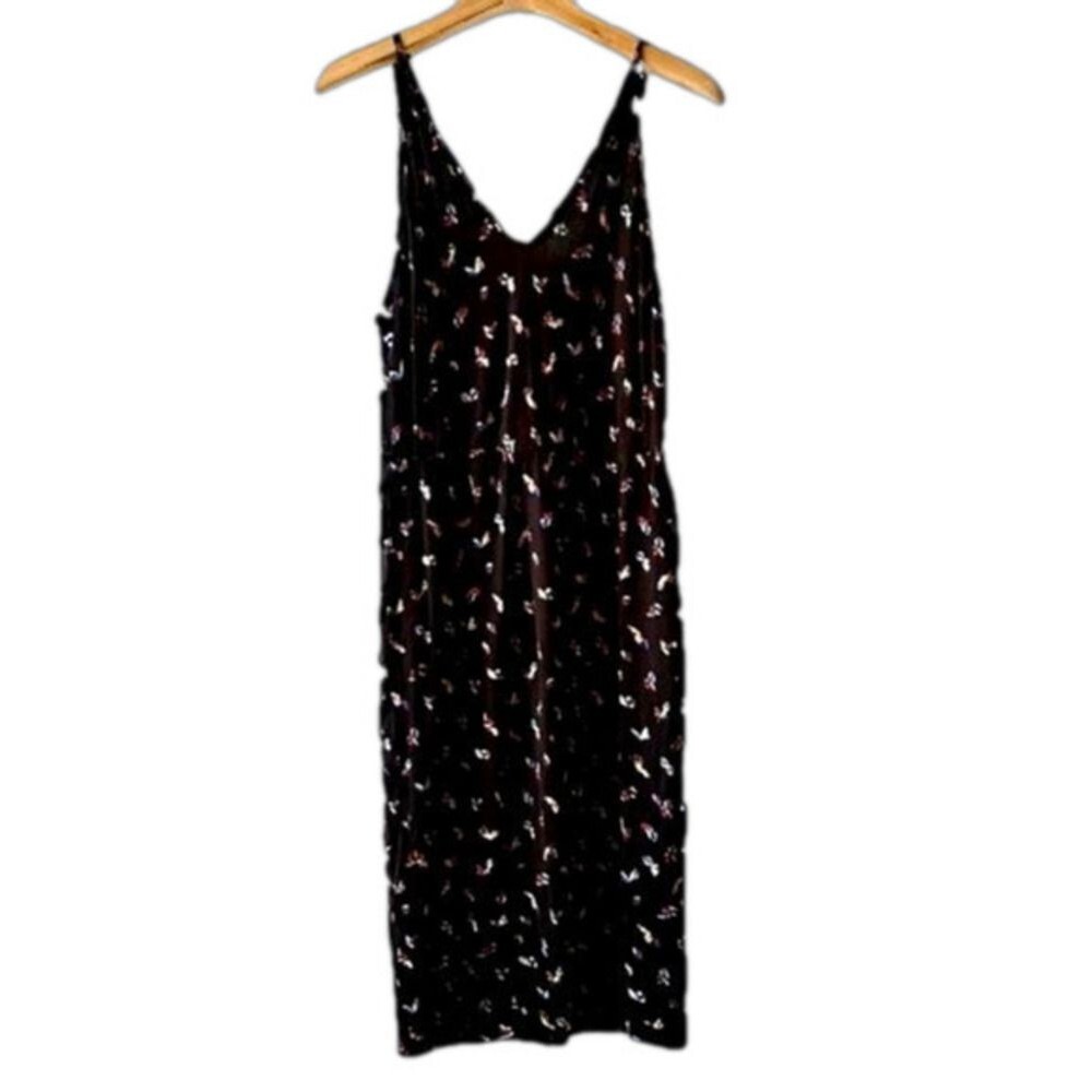 & Other Stories Black Print Midi Dress Size 8 Boho Spaghetti Strap Sundress